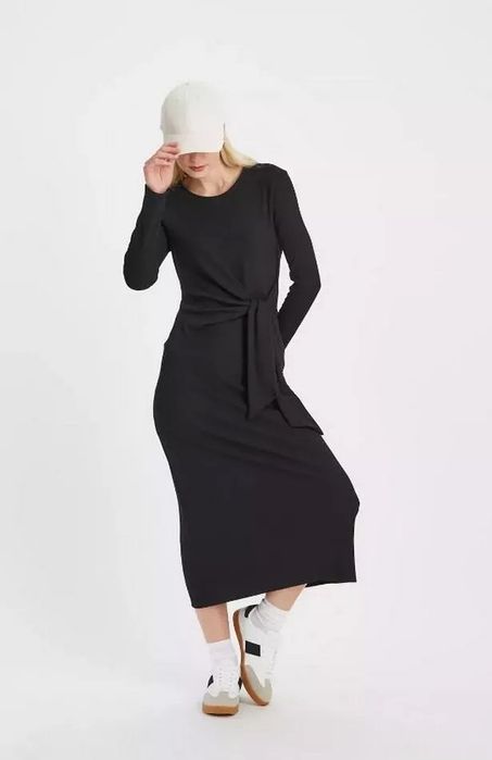 Черное платье в рубчик длинное платье с рукавами тепла сукня в рубчик