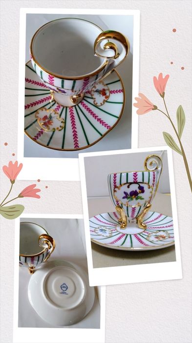 Chávena café Royal Garden, Limoges e pintado á mão