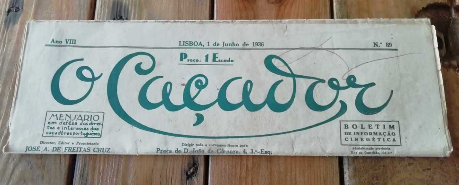 Antigo e RARO Jornal "o Caçador", n.º 89, datado de 1 de Junho de 1936