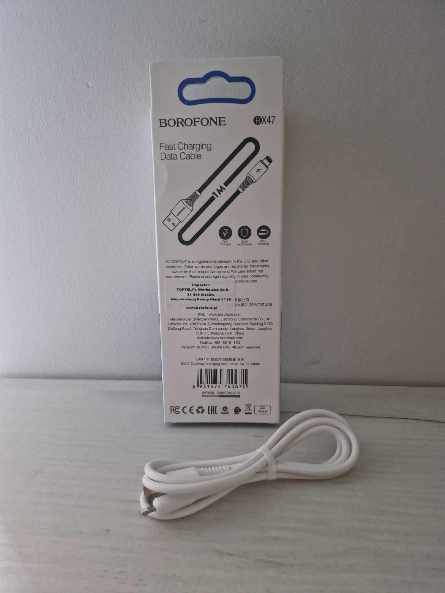 Borofone Kabel BX47 Coolway - USB na Lightning - 2,4A 1 metr biały