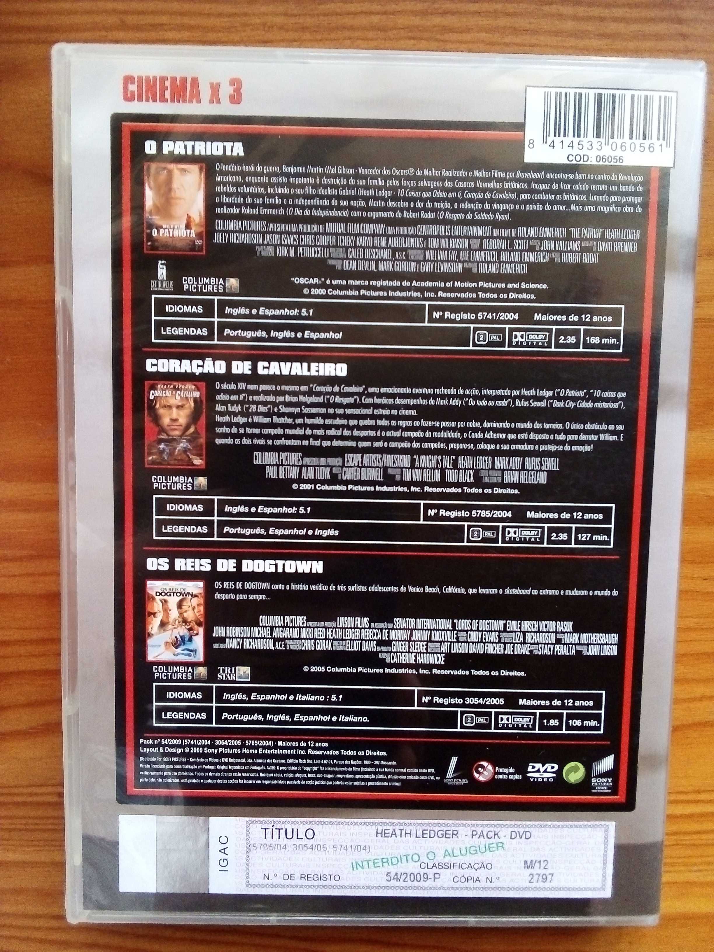 3DVD O Patriota, Coração de Cavaleiro, Os Reis de Dogtown Heath Ledger