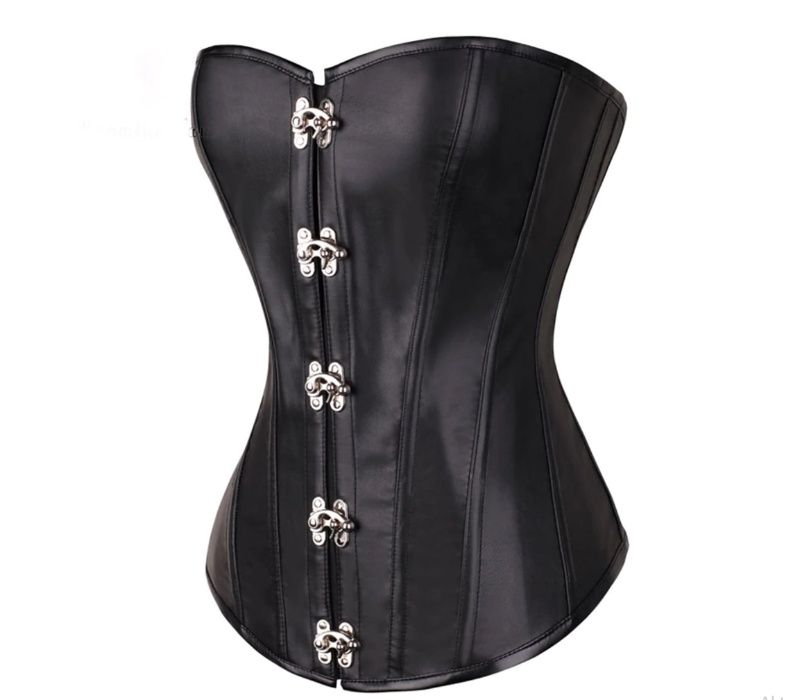 832/ Modelujący gorset z ekoskóry czarny zapinany na metalowe haftki M