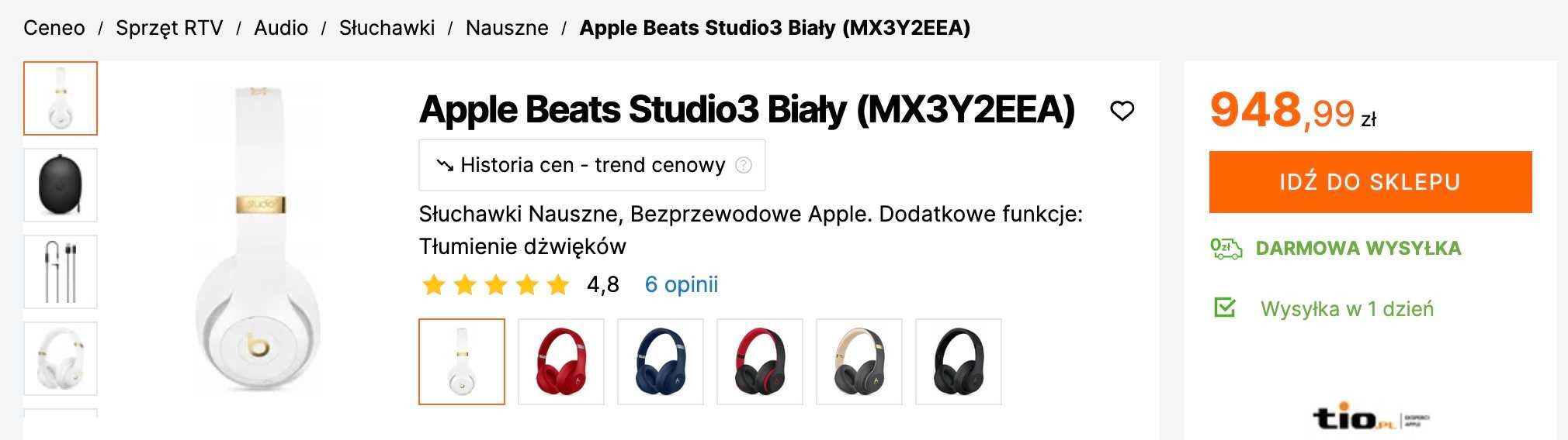 Słuchawki BEATS BY DR. DRE Beats Studio 3 Wireless Białe / NOWE / KRK