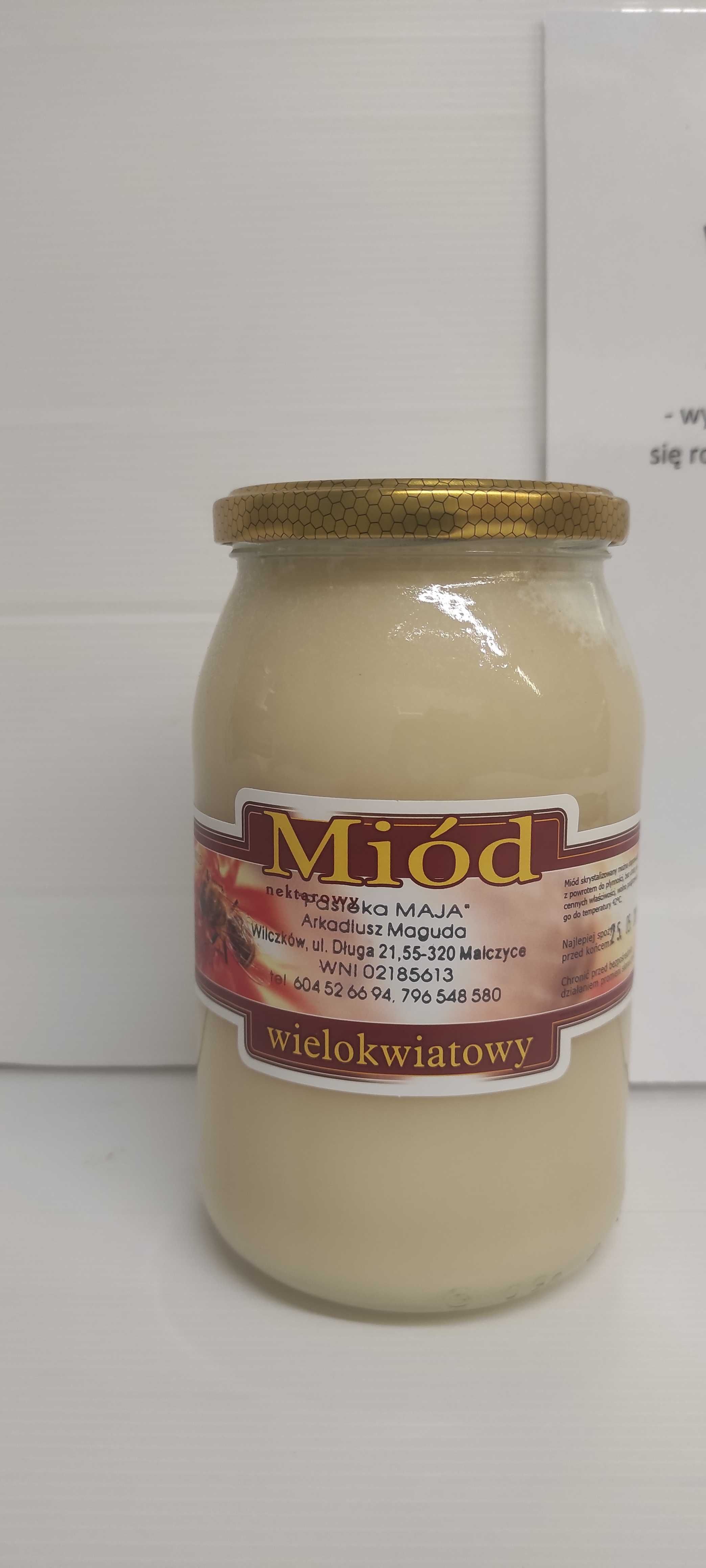 Miód Wielokwiatowy słoik 0,9 litra 1200 gram netto. Pakiet 8 słoików.