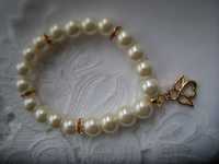 bransoletka 18cm kremowe perły 1cm i aniołek