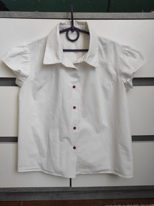 Базова біла сорочка з коротким рукавом для дівчинки для школи 7-8