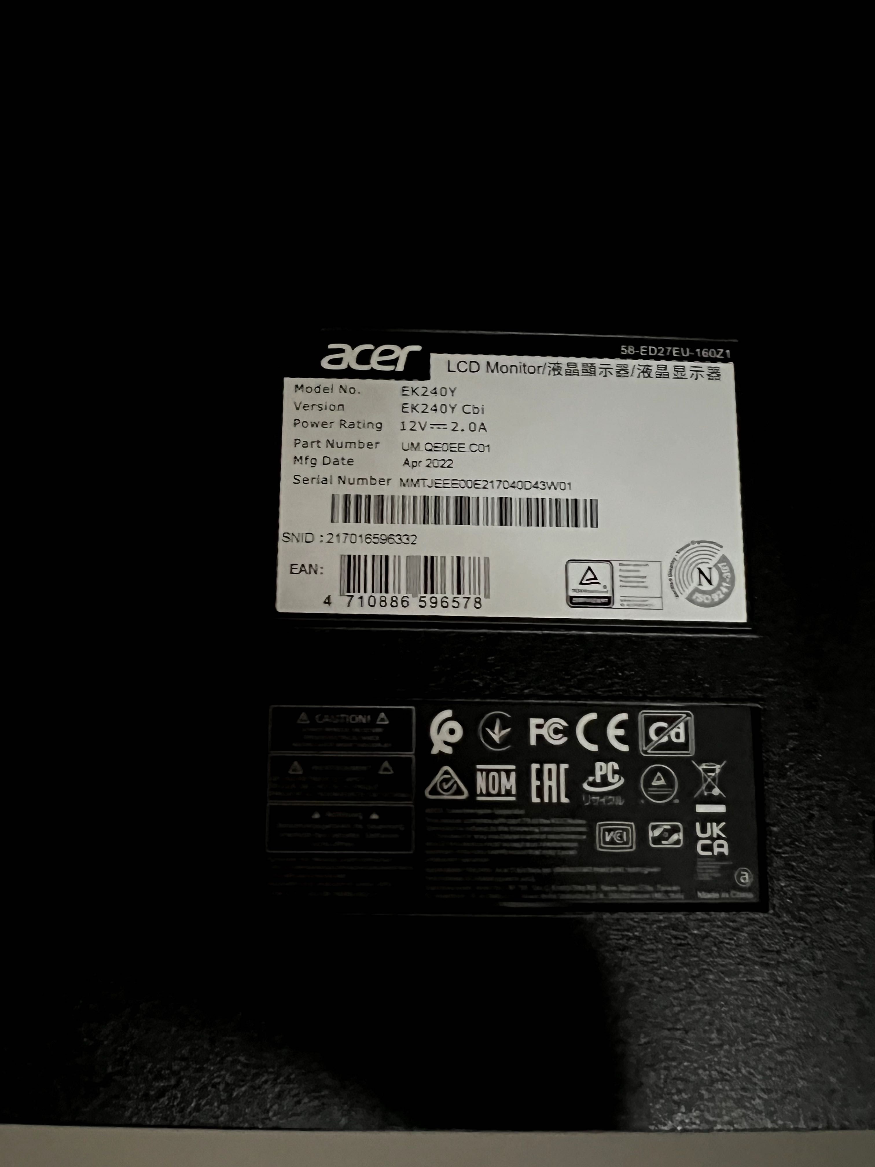 Monitor Acer LCD led EK240Y 23,8 1920x1080  - stan idealny