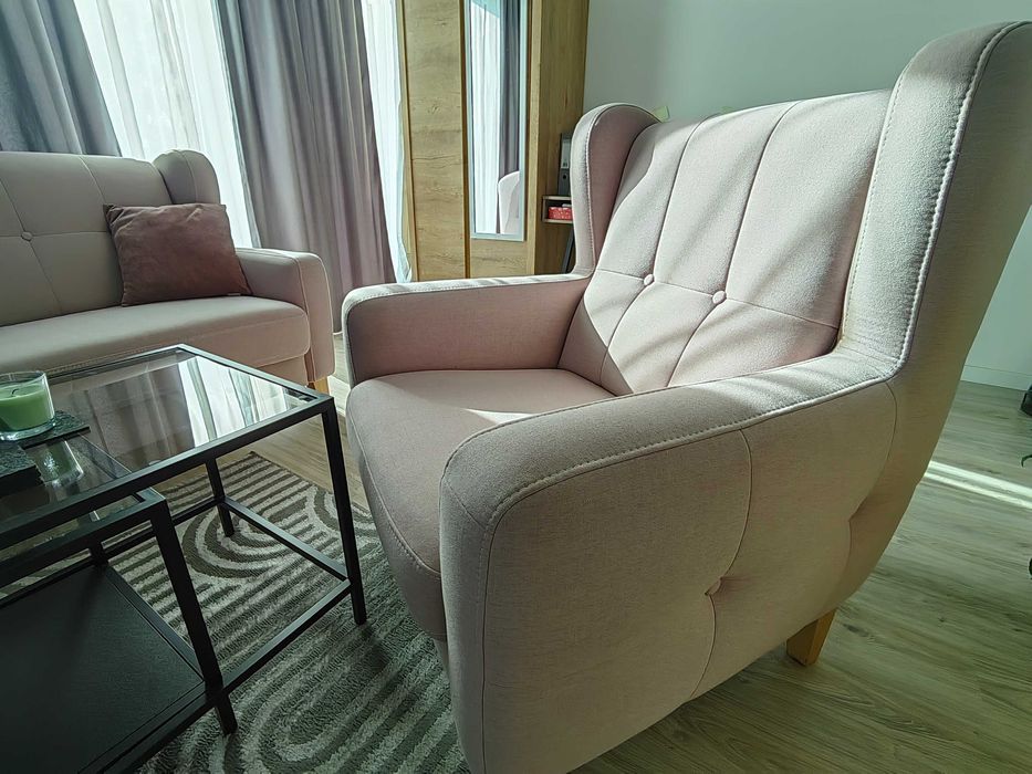 Komplet wypoczynkowy Sweet Sit Arno – sofa + 2 fotele, pudrowy róż