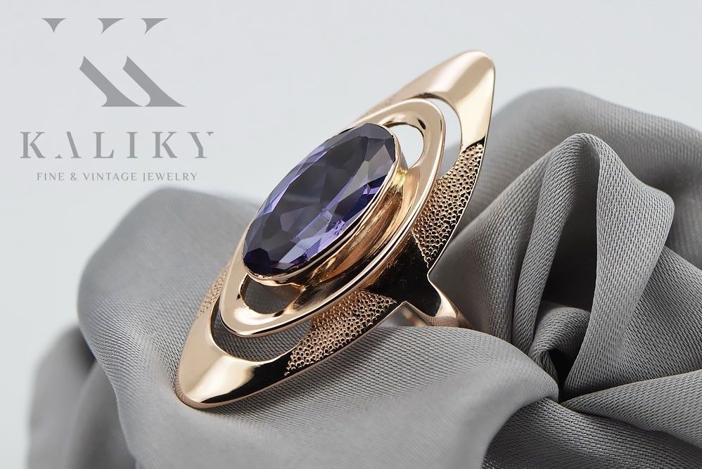 Złoty pierścionek z różowego 14k złota 585 z Aleksandrytem vrc189 Wr