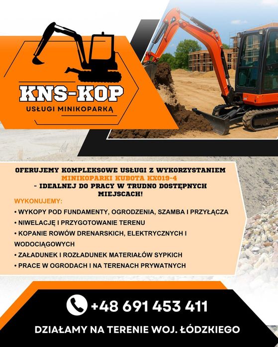 USŁUGI MINIKOPARKĄ/WYWROTKĄ - prace ziemne/ogrodnicze/wykopy/wywóz itp