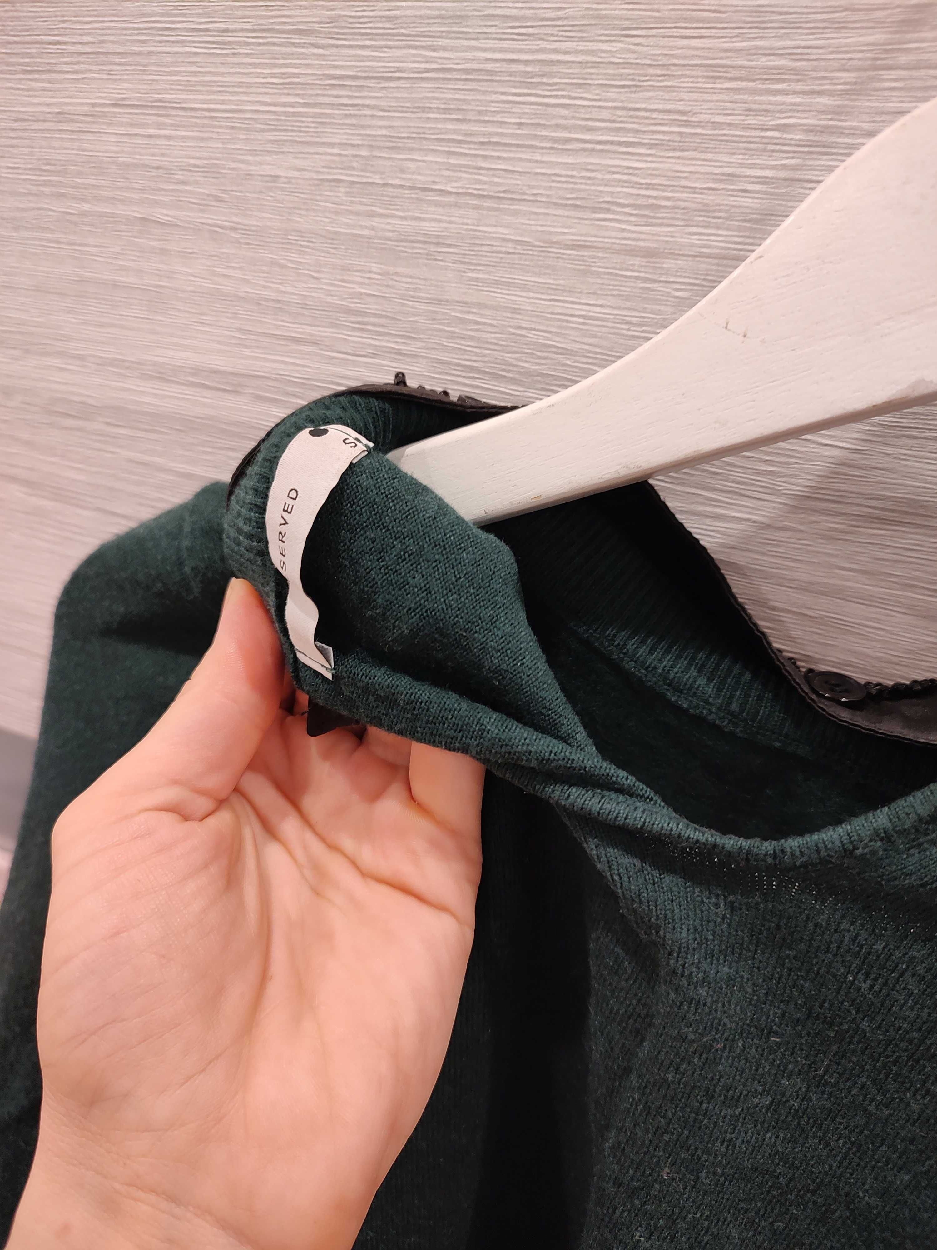 Bluzka sweter butelkowa zieleń z kołnierzykiem s/m Reserved