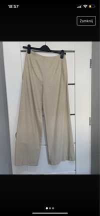 Spodnie proste z szeroką nogawka ecru kremowe