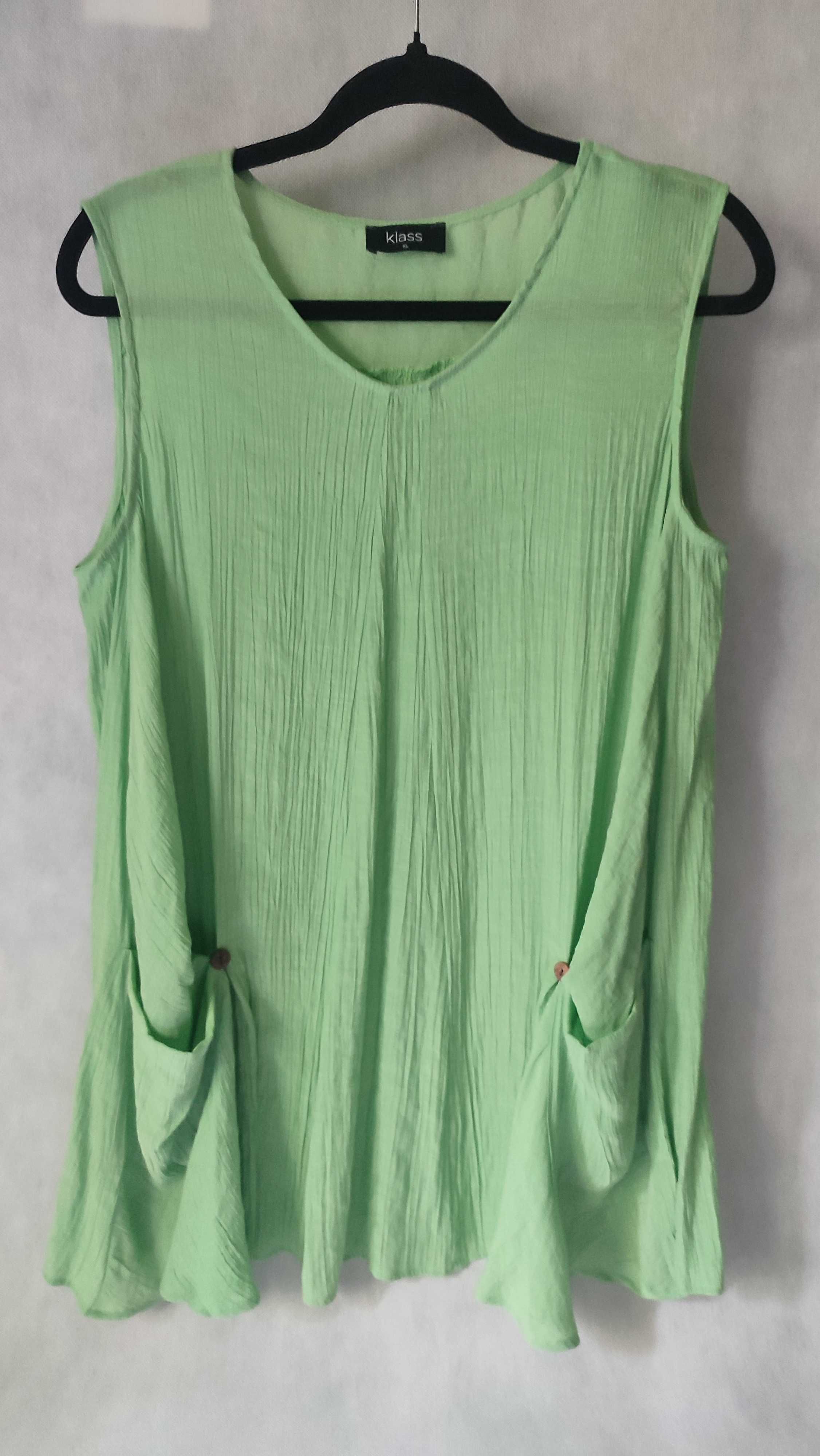 Wiskozowa bluzka damska plus size bez rękawów zielona XL