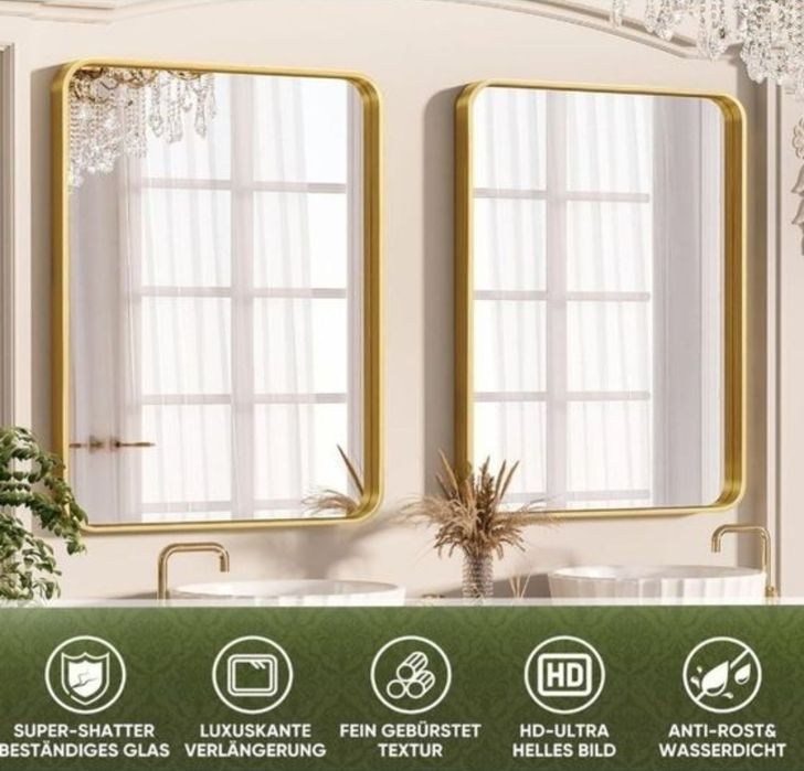 Lustro 55 x 75 cm z aluminiową ramą w kolorze szczotkowanego złota