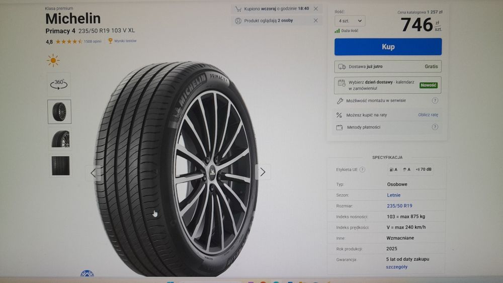 Opny Michelin Primacy 4, 235/50R19