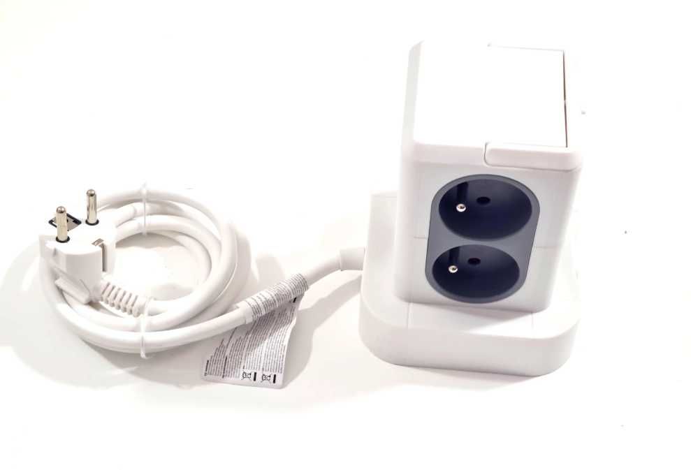Przedłużacz kostka PRO-MAX 8 gniazd + 2x USB biały