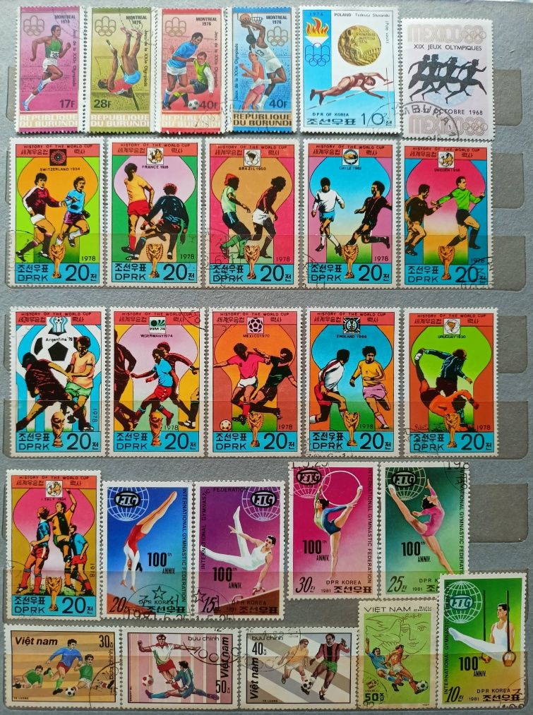 Поштові марки спорт поштучно Корея, Гренада Конго ЦАР Мавританія