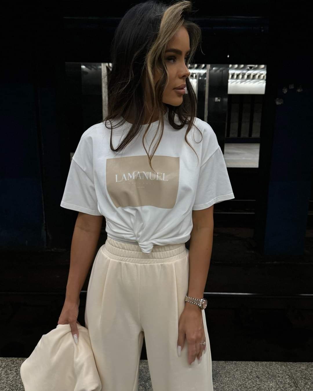 T-shirte LaManuel Control Uni beżowy biały czarny cappuccino uni