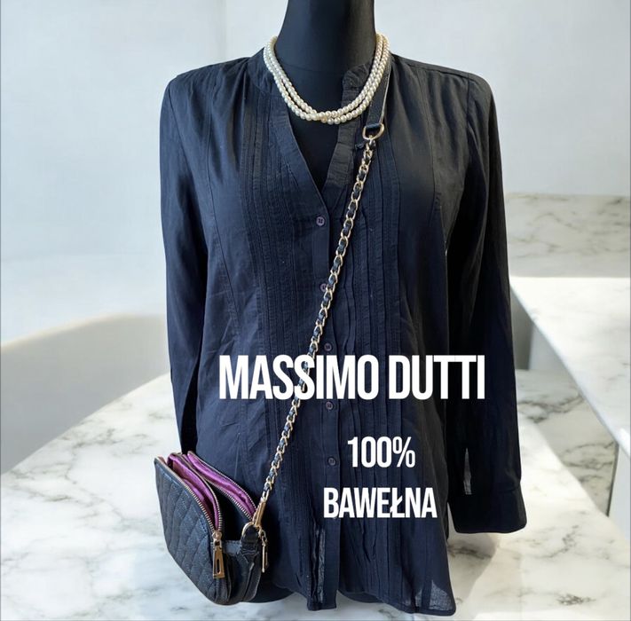 Czarna koszula bluzka tunika Massimo Dutti 100% bawełna M długi rękaw