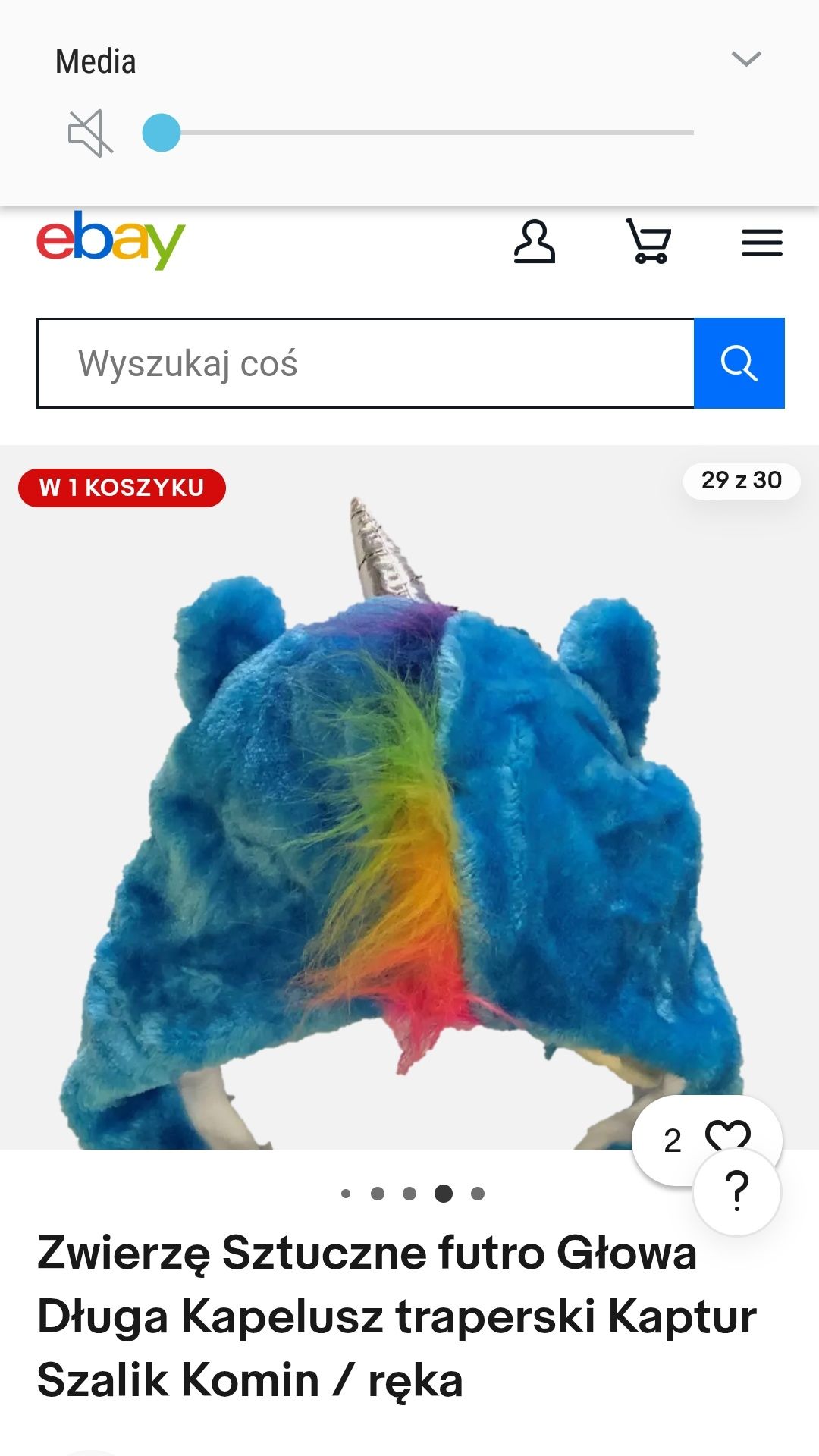 Czapka kaptur futerko jednorożec
