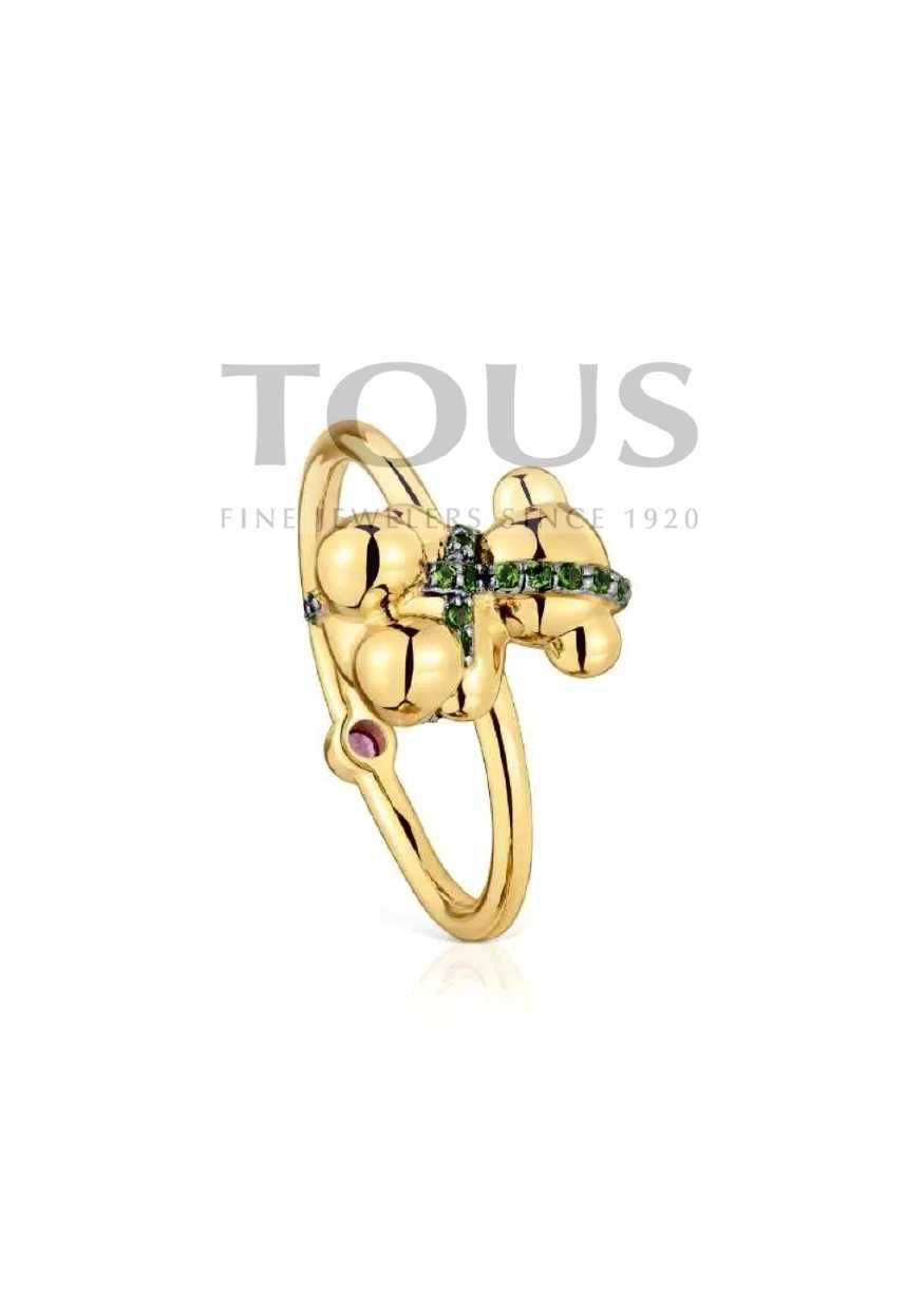 TOUS pierścionek Bold Bear diopsyd złoty srebro 925 oryginał