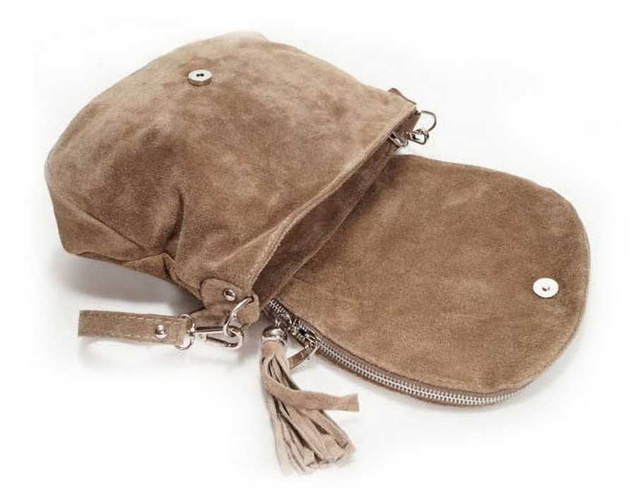 VERA PELLE torebka damska zamszowa listonoszka chlebak V225 camel