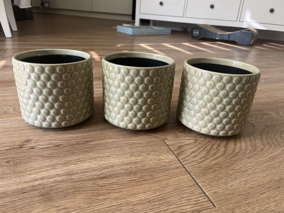 Zestaw 3 doniczek ceramiczna oslonka na doniczke zielona
