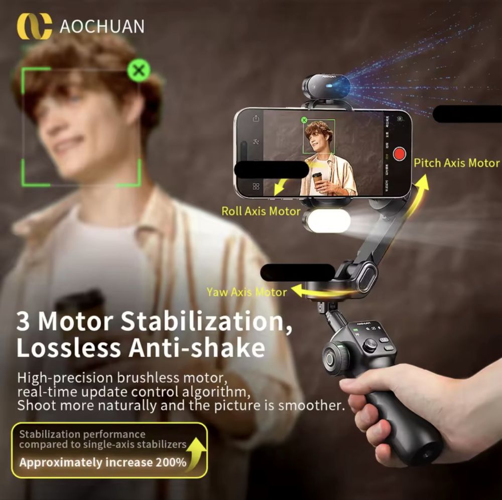 AOCHUAN Smart V8 3-осьовий стабілізатор з телескопічною ручкою
