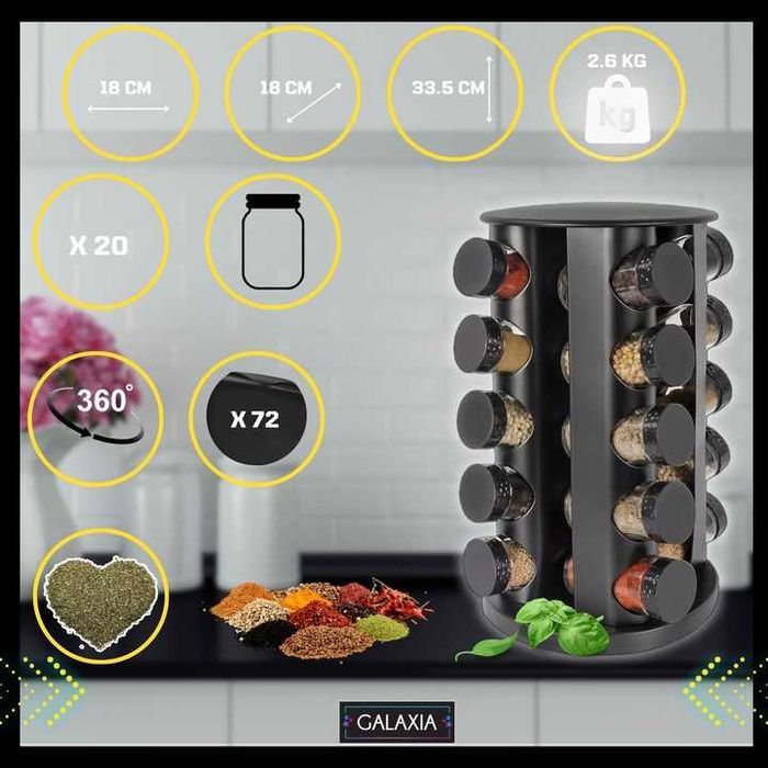 STOJAK NA PRZYPRAWY Pojemniki 20 szt Słoiczki Słoiki + NAKLEJKI