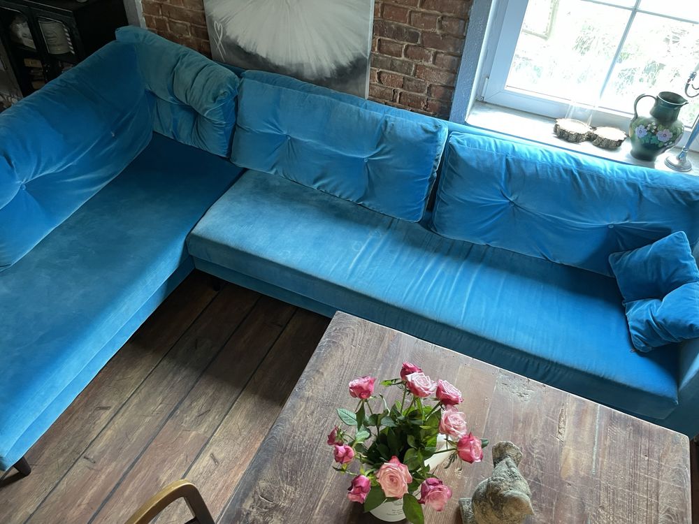 Sofa narożnik niebieska- turkusowa