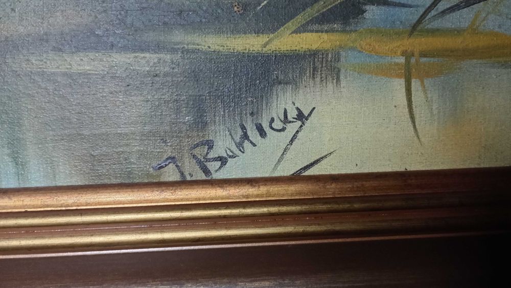 Obraz olejny na płótnie z ramą BRZOZY / LAS - 78/58 cm - J. BAHICKI