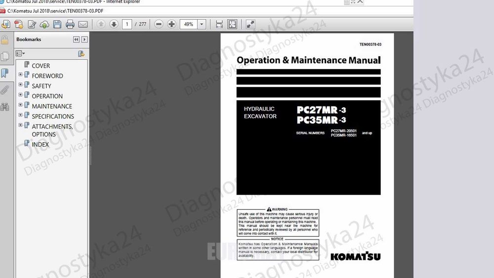 KOMATSU Ładowarki Koparki Instrukcje Napraw Serwisówki PDF 146 GB FULL