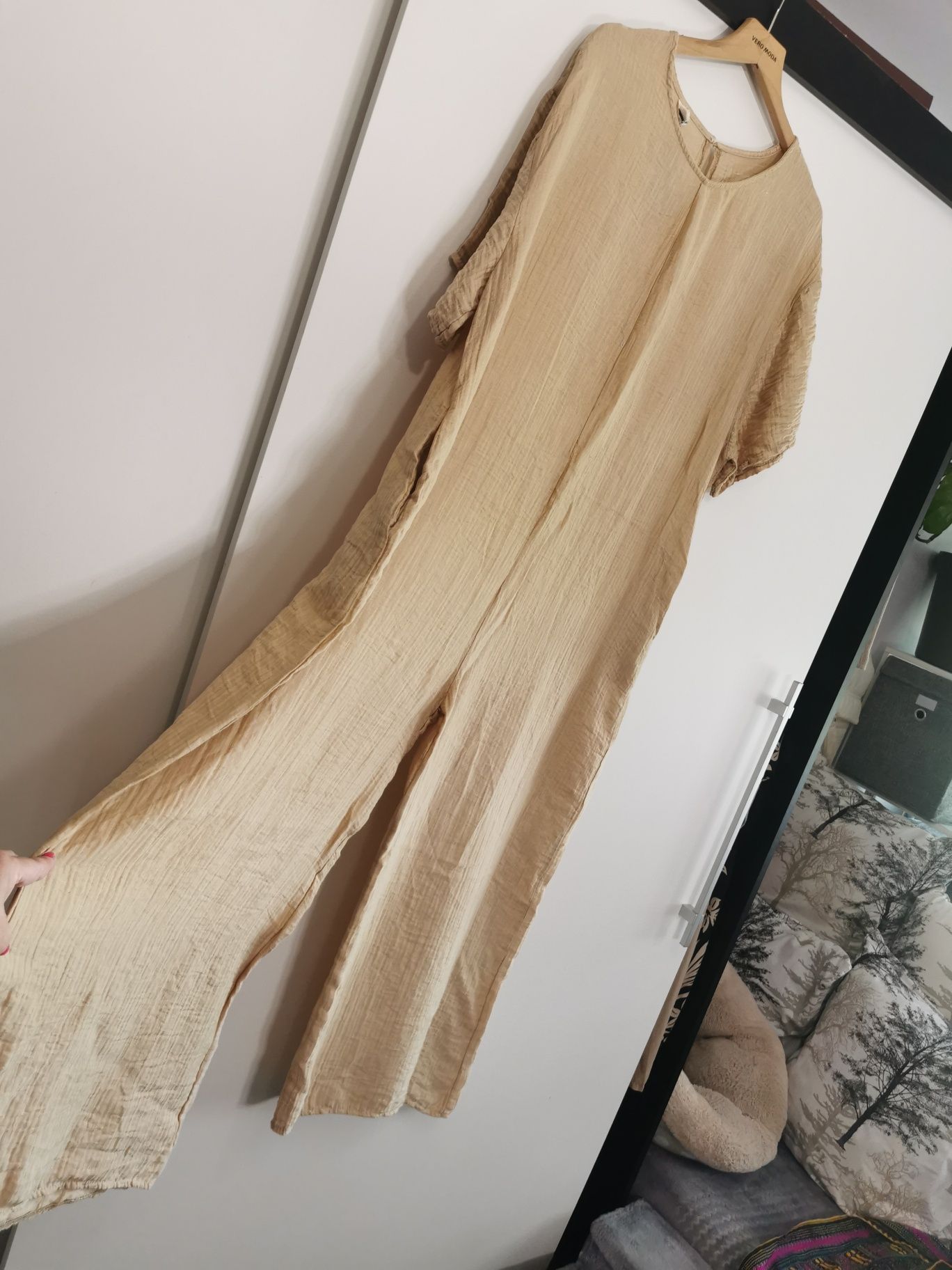 Śliczny karmelowy  luźny kombinezon szerokie nogawki plus size