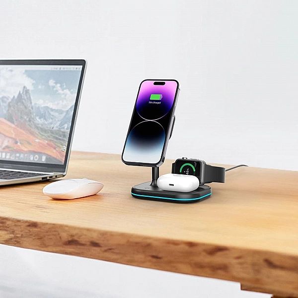 Tech-Protect Qi15W-A27/3In1 Magnetic Magsafe Wireless Charger Black