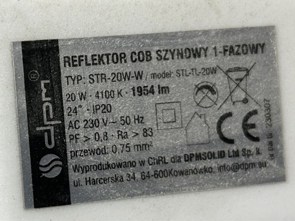 Zestaw oświetlenia szynowego 20W, 2x2m