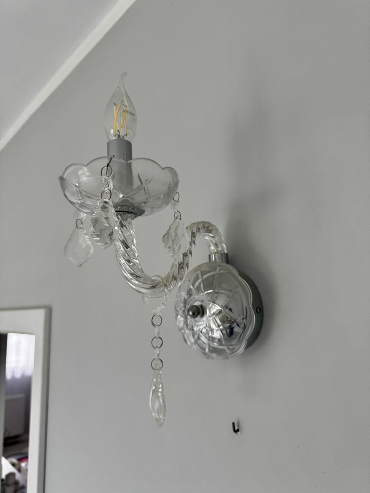 Kinkiet kryształowy pojedynczy szklany + chrom, glamour/lampa ścienna
