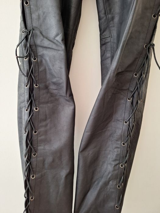 Spodnie skórzane, prawdziwa skóra, wiązane z boku Wallaby