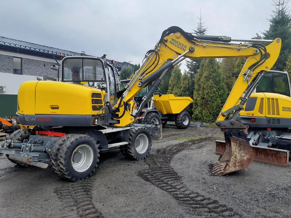 Wacker Neuson EW100 2019r 3566mtg. RAMIĘ 3 RAZY ŁAMANE  waga 10,5 ton koparka kołowa , 4 koła skrętne, pług, boczne podpory