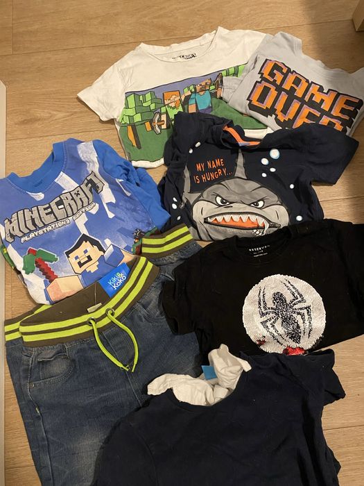 Zestaw ubrań 104-110 t-shirty, bluzki, nowe spodnie