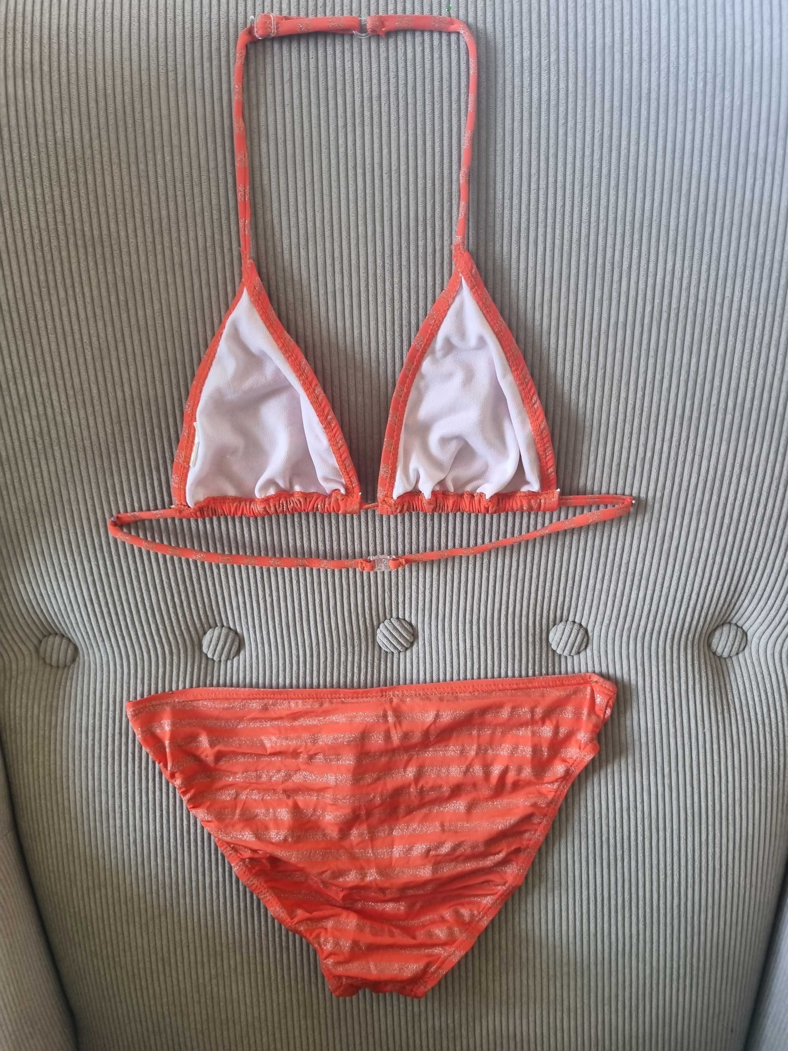 Strój kąpielowy dwuczęściowy 146/152/158 bikini pomarańczowo-złoty