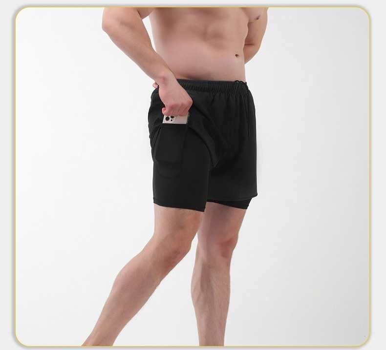 Short Desportivo / Fitness - Bolsos, Forro Duplo, Secagem Rápida - XL