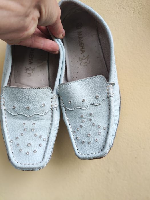 Mokasyny półbuty baleriny skórzane z dżetami