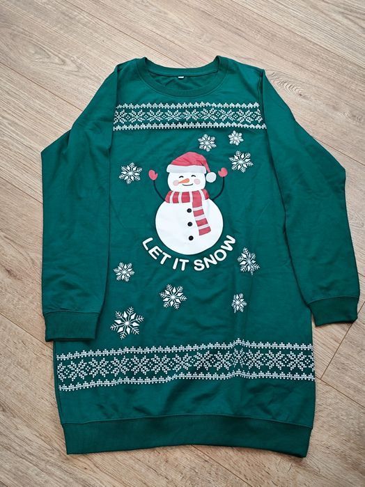 Sukienka Świąteczna Bałwan Let It Snow Zielona L 44/46