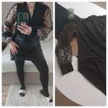 Body czarne L/XL tiulowe tiulowe rękawy