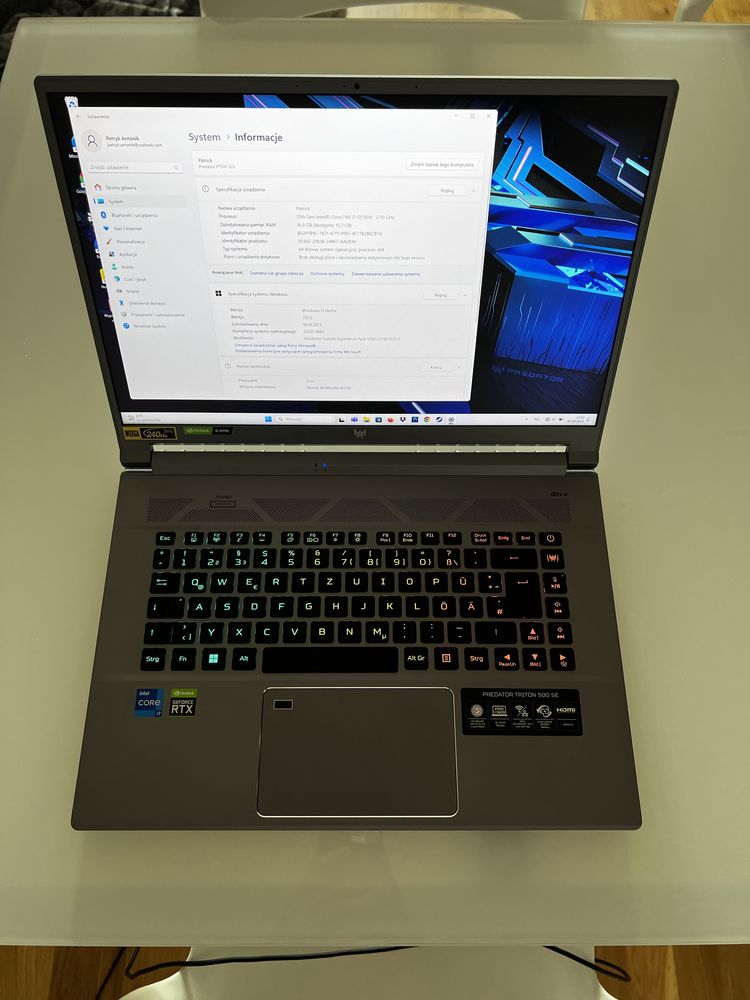 Acer Predator Triton 500 SE i7/16GB RAM/ 1TB/ 3080 Ti/ GWARANCJA