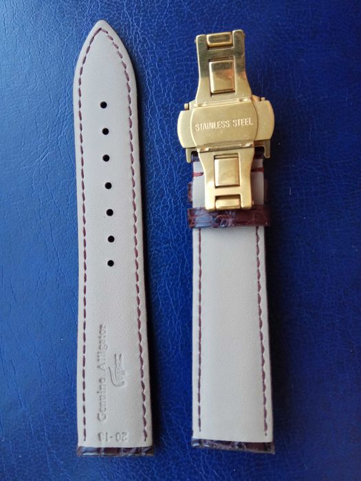 Коричневый ремешок из нат. крокодиловой кожи с золотистой застежкой