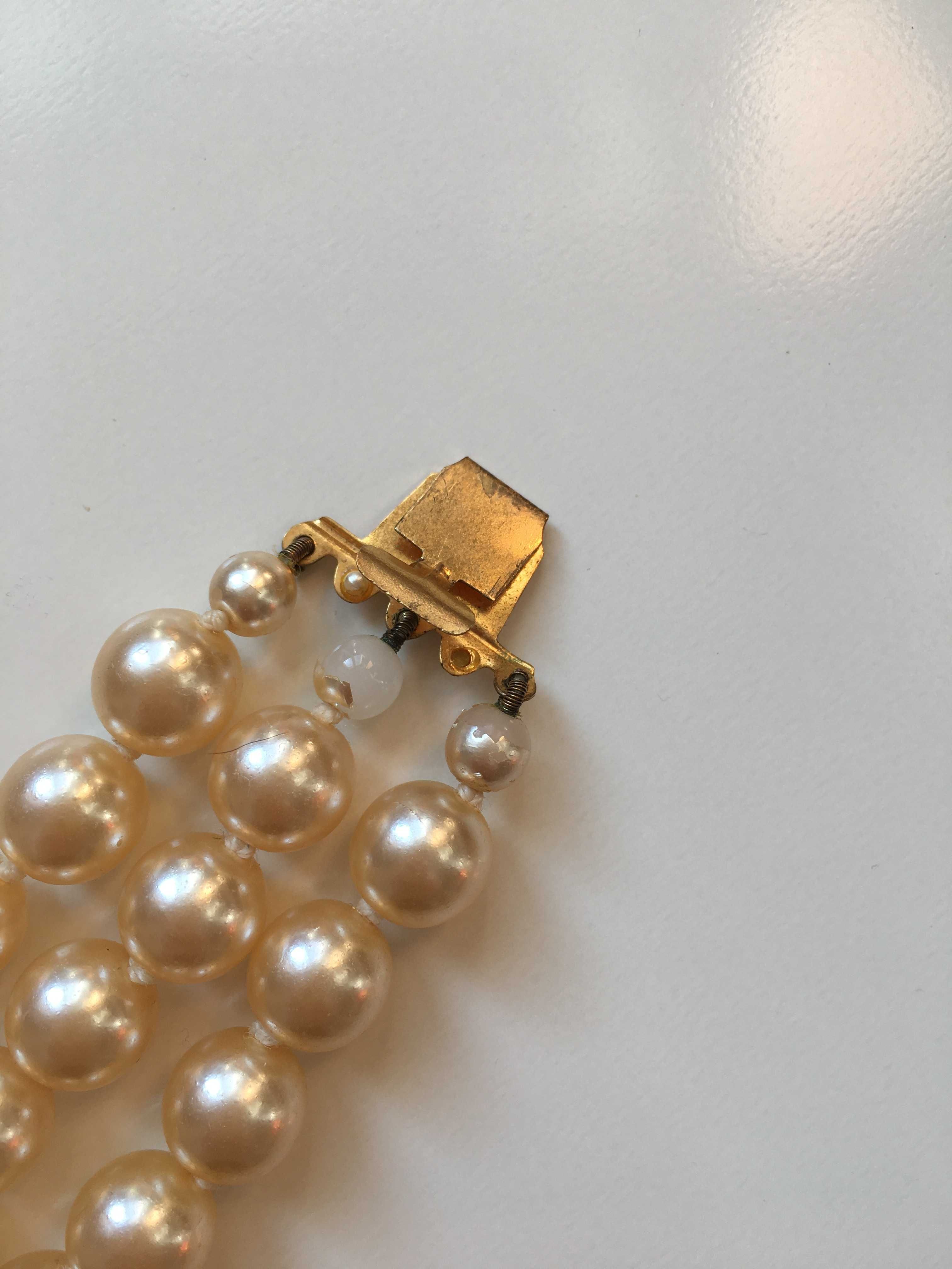 Stare sztuczne perły vintage retro naszyjnik biżuteryjne zapięcie