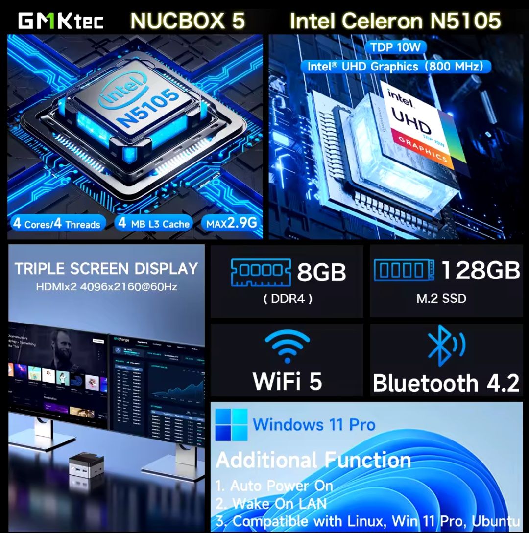 Міні ПК GMKtec KB5 Mini - intel N5105 (4/4) - 8/128