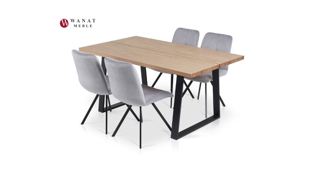 Stół LOFT +4 Krzesła Nogi metalanowe czarne Wanat