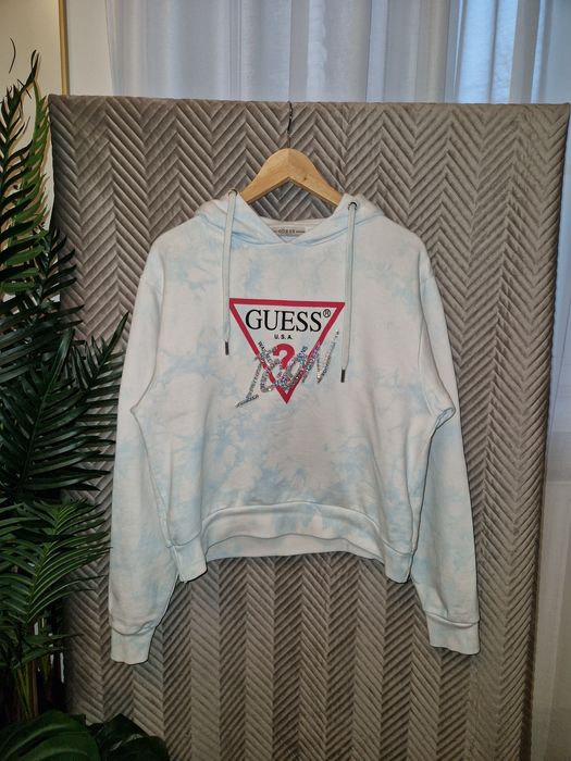 Bluza ICON logo blue Guess M oversize tie dye cyrkonie napis